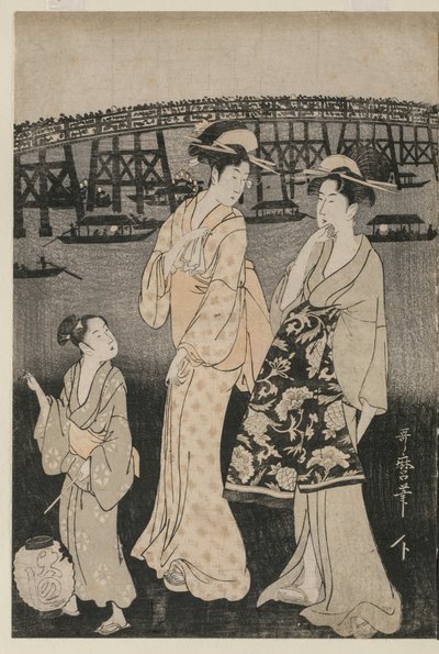 Women Enjoying the Evening Cool Near Ryogoku Bridge by Kitagawa Utamaro