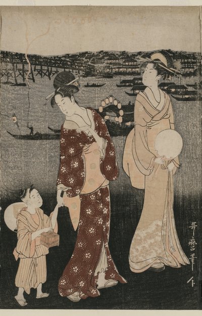 Women Enjoying the Evening Cool Near Ryogoku Bridge by Kitagawa Utamaro