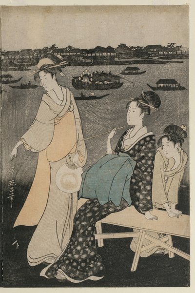 Women Enjoying the Evening Cool Near Ryogoku Bridge by Kitagawa Utamaro