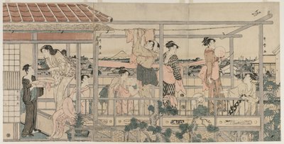Women Hanging Laundry to Dry on a Balcony by Kitagawa Utamaro