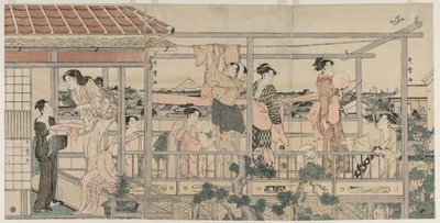 Women Hanging Laundry to Dry on a Balcony, early 1790s by Kitagawa Utamaro