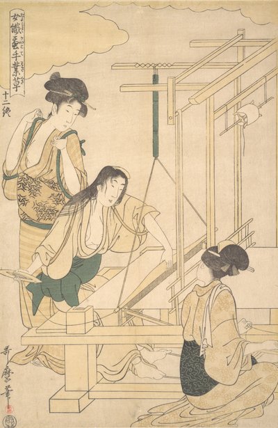 Women Weaving Silk Cloth, ca. 1800 by Kitagawa Utamaro