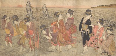Women Worshipping the Rising Sun between the Twin Rocks at Ise by Kitagawa Utamaro