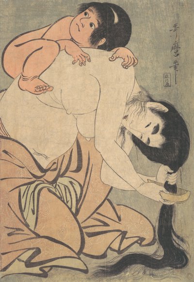 Yamauba Combing Her Hair, and Kintoki by Kitagawa Utamaro