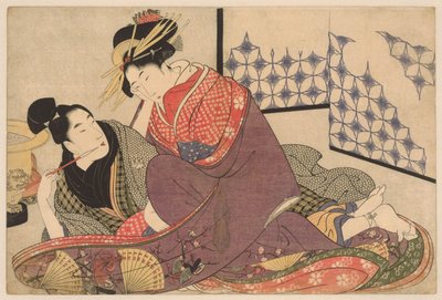 Young Man Smoking with a Courtesan (Negai no itoguchi series) by Kitagawa Utamaro