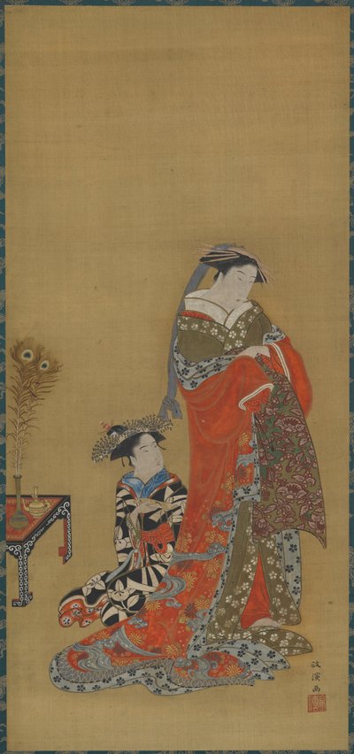 A Courtesan and Attendant, late 18th-early 19th century by Kitao Masanobu