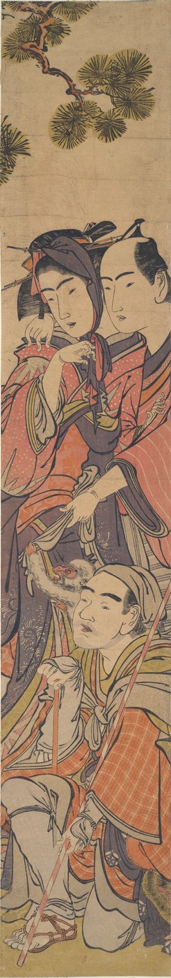 Oshun and Dembei Playing with the Monkey on Yojirō by Kitao Masanobu