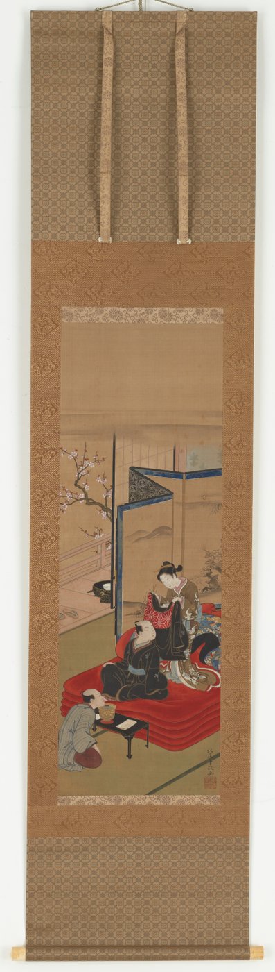 A courtesan helping a man to dress, Edo period by Kitao Shigemasa
