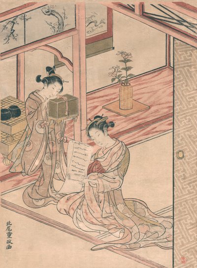 Courtesan and Young Attendant in a Parlor by Kitao Shigemasa