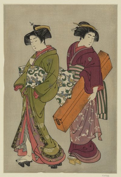Geisha and a Servant Carrying Her Shamisen Box by Kitao Shigemasa