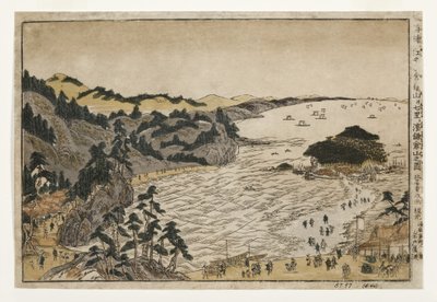 View of the Golden Turtle Hill at Enoshima and Shichiri Beach from Kamakura Mountains, 1783-90 by Kitao Shigemasa