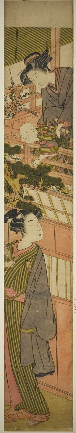 Women Holding Boy who is Reaching Out to Young Man Below by Kitao Shigemasa