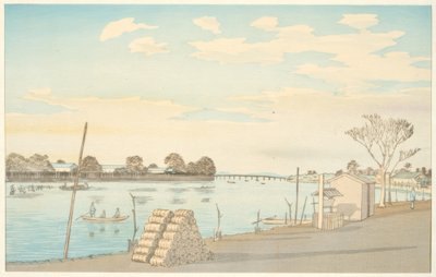 Ferry with View of Mount Fuji, the Okawa River by Kiyochika Kobayashi