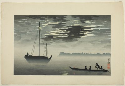Moonlight through the Clouds off the Coast of Haneda by Kiyochika Kobayashi