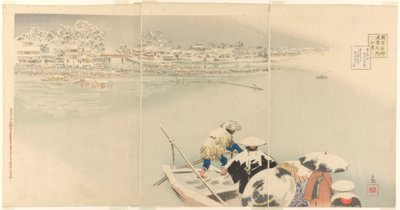 Second Month: Matsuchi Hill in Snow at Dusk (Kisaragi, Matsuchiyama yuki no tasogare), from the Series True Views of Famous Places in Tokyo (Tokyo meisho shinkei no uchi) by Kiyochika Kobayashi
