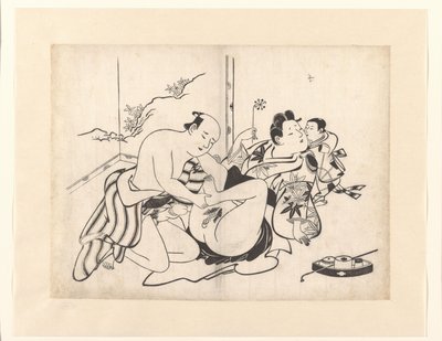 Erotic Scene with Smoking Utensils and Room Divider by Kiyonobu (I) , Torii
