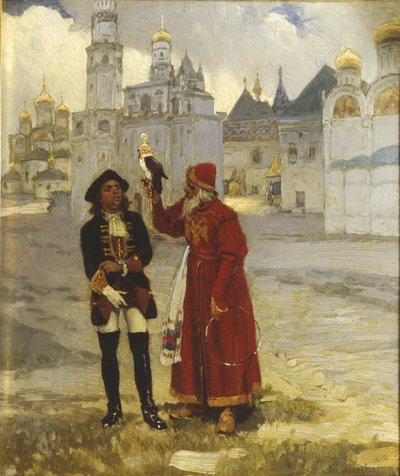 Young Peter I and his falcon by Klavdi Vasilyevich Lebedev