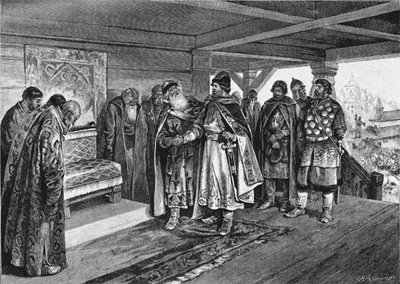 Iziaslav II Mstislavich and Viacheslav I Vladimirovich by Klavdiy Vasilievich Lebedev