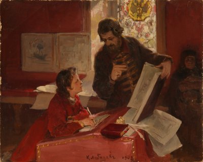 Nikita Zotov Teaches Young Peter I by Klavdiy Vasilievich Lebedev