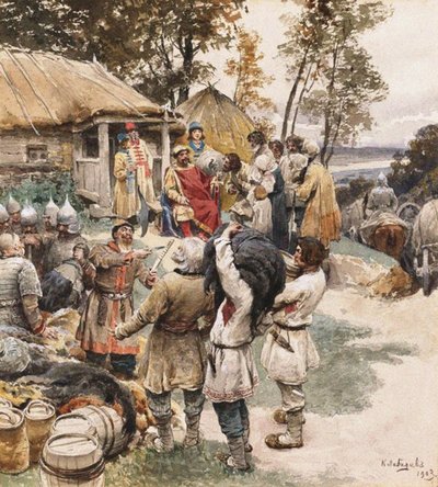 Poliudie Collecting Tribute. Igor of Kiev Exacting Tribute from the Drevlyans by Klavdiy Vasilievich Lebedev