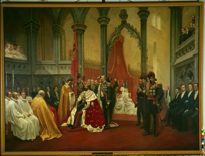 The coronation of Oscar II in Trondheim Cathedral on 18th July by Knud Bergslien