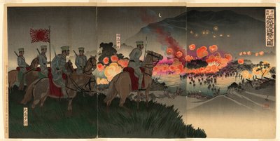 Advancing across the Ansong River at the Battle of Asan by Kobayashi Kiyochika