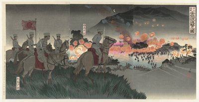 The Fierce Battle at Asan, Attack via the Ansung River by Kobayashi Kiyochika