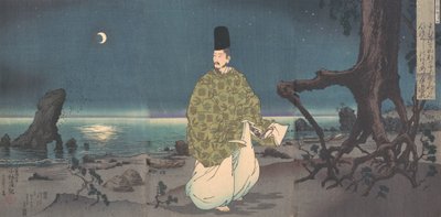 Heian Period Courtier on a Moonlit Beach by Kobayashi Kiyochika