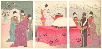 Illustration of the Empress Visiting the General Staff Headquarters by Kobayashi Kiyochika