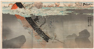 Our Navy Sinking a Chinese Warship in the Yellow Sea by Kobayashi Kiyochika
