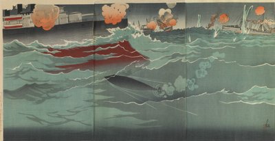 Our Torpedo Hitting a Russian Warship at the Great Naval Battle of Port Arthur by Kobayashi Kiyochika
