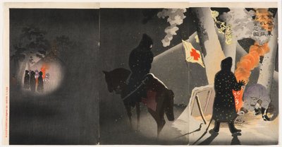 Our Troops Set Up a Bivouac at Yingkou while Braving the Bitter Cold by Kobayashi Kiyochika