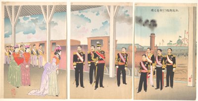 Triumphant Arrival of the Emperor at Shinbashi Station by Kobayashi Kiyochika