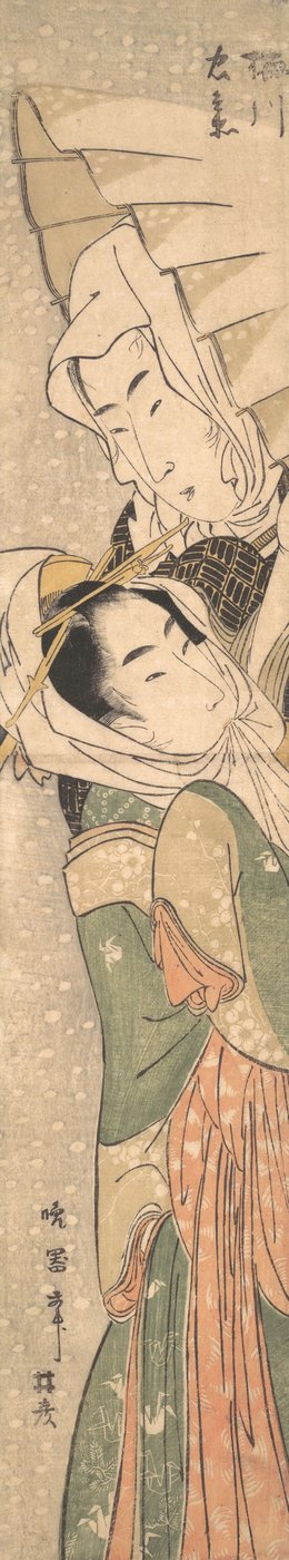Girl and Lover in Snow, early 19th century by Koikawa Harumasa