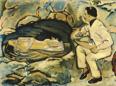 Self-Portrait, Drawing with Mermaid in the Rock Grotto by Koloman Moser
