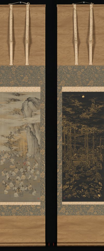 Luring the Sun Goddess Amaterasu Out of a Cave, Death of the Historical Buddha by Kono Bairei