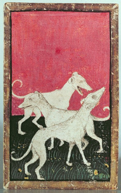 Three Hunting Dogs, One of a Set of Playing Cards Depicting Scenes of Courtly Hawking by Konrad Witz