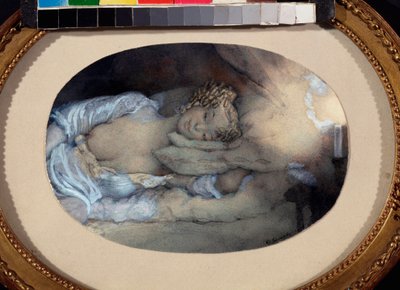Being in Love. (A young girl lying down, bare breast, dreamy and smiling in the light of a candle). Work by Konstantin Andreyevich Somov, watercolor on paper by Konstantin Andreevic Somov