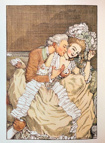 Illustration for the Book of Marquise by Franz Blei (a marquise flirting with an impatient lover) by Konstantin Andreevic Somov