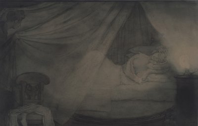 In the bedroom. Illustration for the poem Count Nulin by A. Pushkin by Konstantin Andreevic Somov