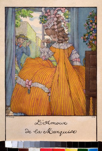 The Love of the Marquise - Illustration for the Book of Marquise by Franz Blei by Konstantin Andreevic Somov