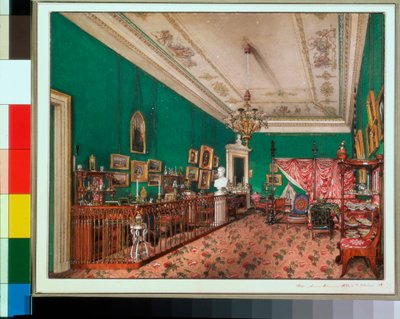 Interiors of the Winter Palace - The Bedroom of Grand Princess Maria Nikolayevna - Watercolour on Paper by Konstantin Andreyevich Ukhtomsky (1837) by Konstantin Andreyevich Ukhtomsky