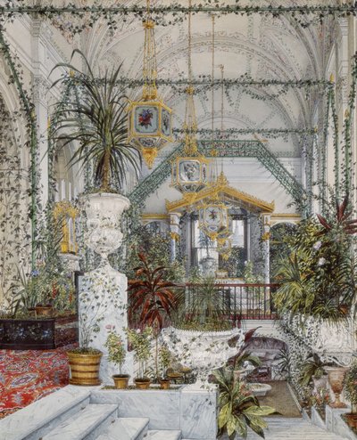 Interiors of the Winter Palace. The Winter Garden of Empress Alexandra Fyodorovna by Konstantin Andreyevich Ukhtomsky