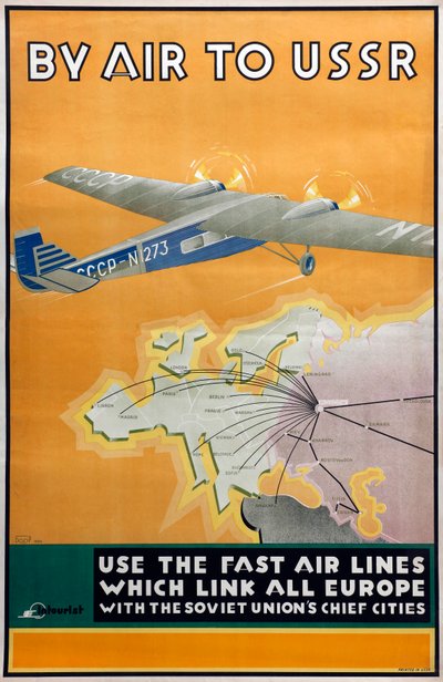By air to USSR Poster of the Intourist company by Konstantin Bor Ramensky