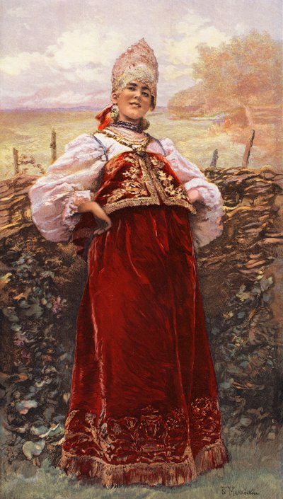 A Russian Maiden by Konstantin E Makovskij