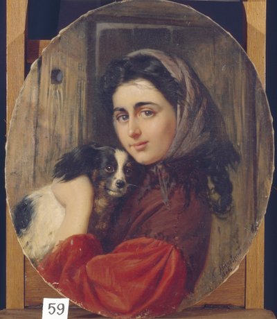 Girl With Small Dog by Konstantin Egorovich Makovsky