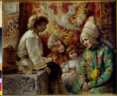Grandma with Kids by Konstantin Egorovich Makovsky