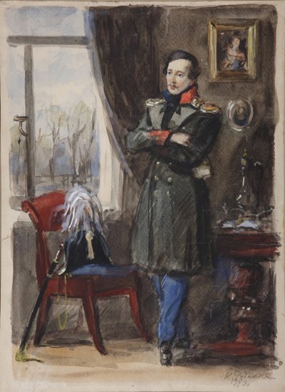 Portrait of the poet Mikhail Lermontov by Konstantin Ivanovich Rudakov
