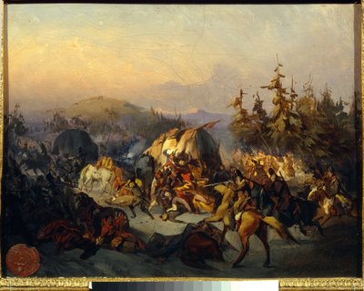 Russian Cossacks Attack French Troops in Transit, Episode of the Battle of Borodino in 1812 by Konstantin Nikolaevich Filippov