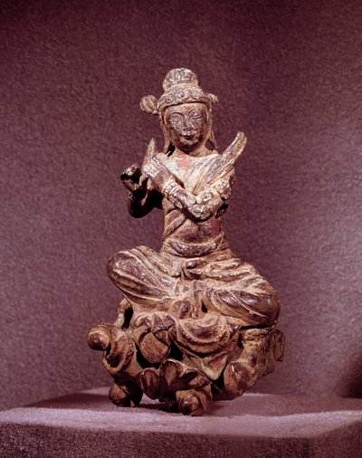 Korean art: representation of an Apsara in golden bronze, being Celeste. Silla period (7th-10th century). National Museum of Korea by Korean School